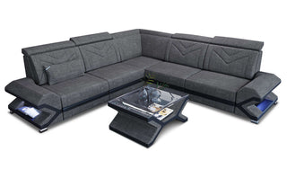 Stoffsofa Sorrento L-Form – Komfort & Design in Strukturstoff und der Farbe Grau und Schwarz