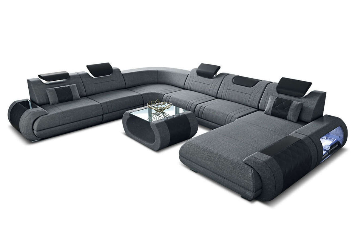 XXL Stoff Wohnlandschaft Rimini U-Form Grau-Schwarz