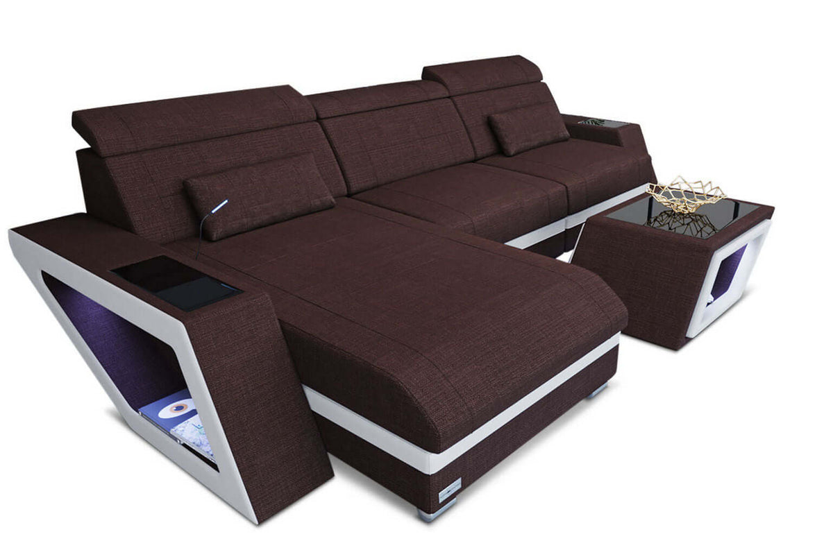 Ecksofa Catania L-Form aus Stoff Graubraun-Weiß