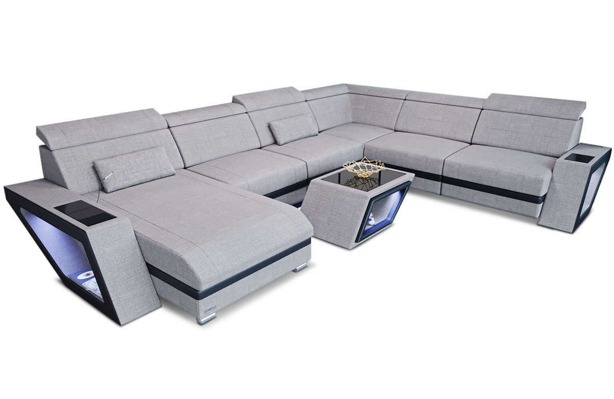 Wohnlandschaft Catania XXL U-Form in Stoff Macchiato-Schwarz