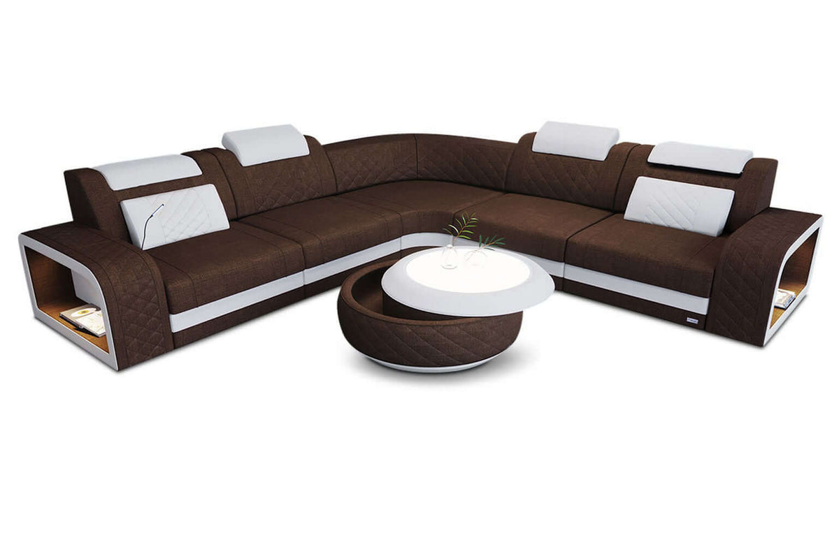 Stoff Ecksofa Foggia L-Form Braun-Weiß
