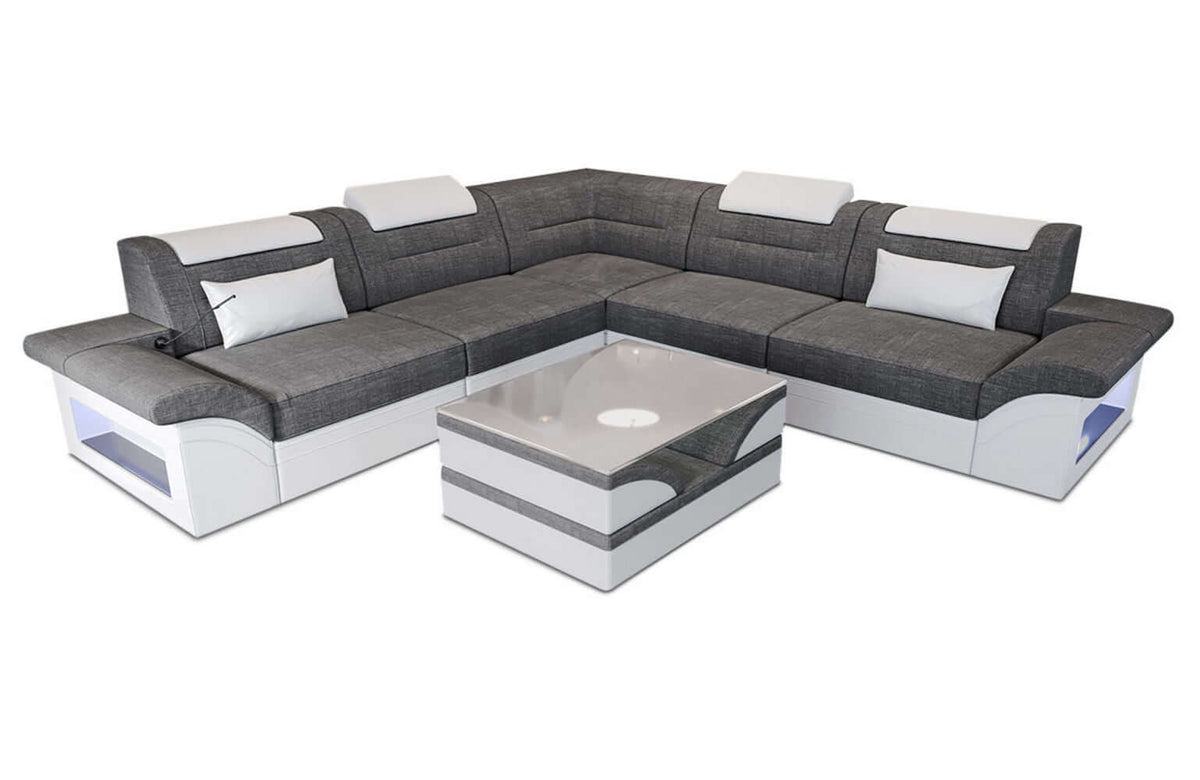 Stoffsofa Brianza L-Form – Komfort & Design in Strukturstoff und der Farbe Grau und Weiß - Bild 2