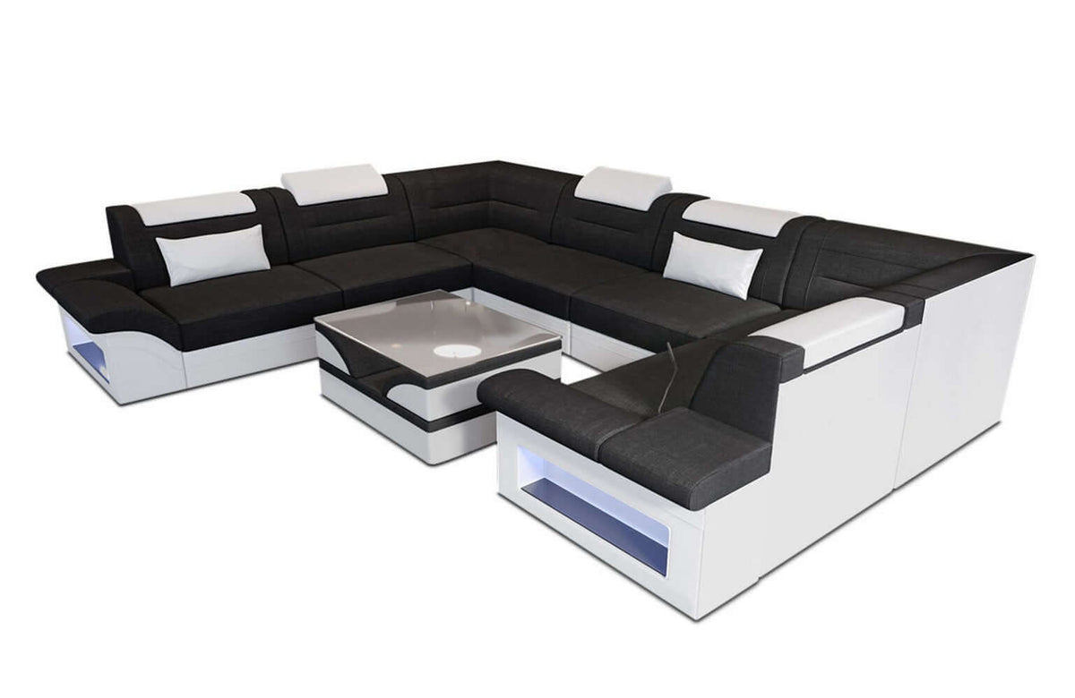 Couchlandschaft Brianza U-Form in Stoff Schwarz-Weiß