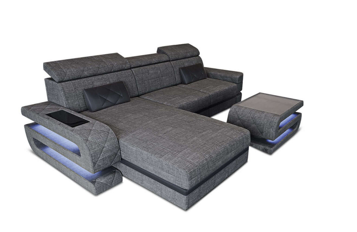 Ecksofa Bologna L-Form aus Stoff Grau-Schwarz