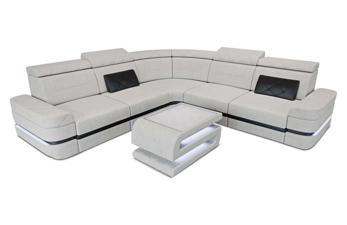 Ecksofa Positano L-Form aus Stoff Elfenbein-Schwarz