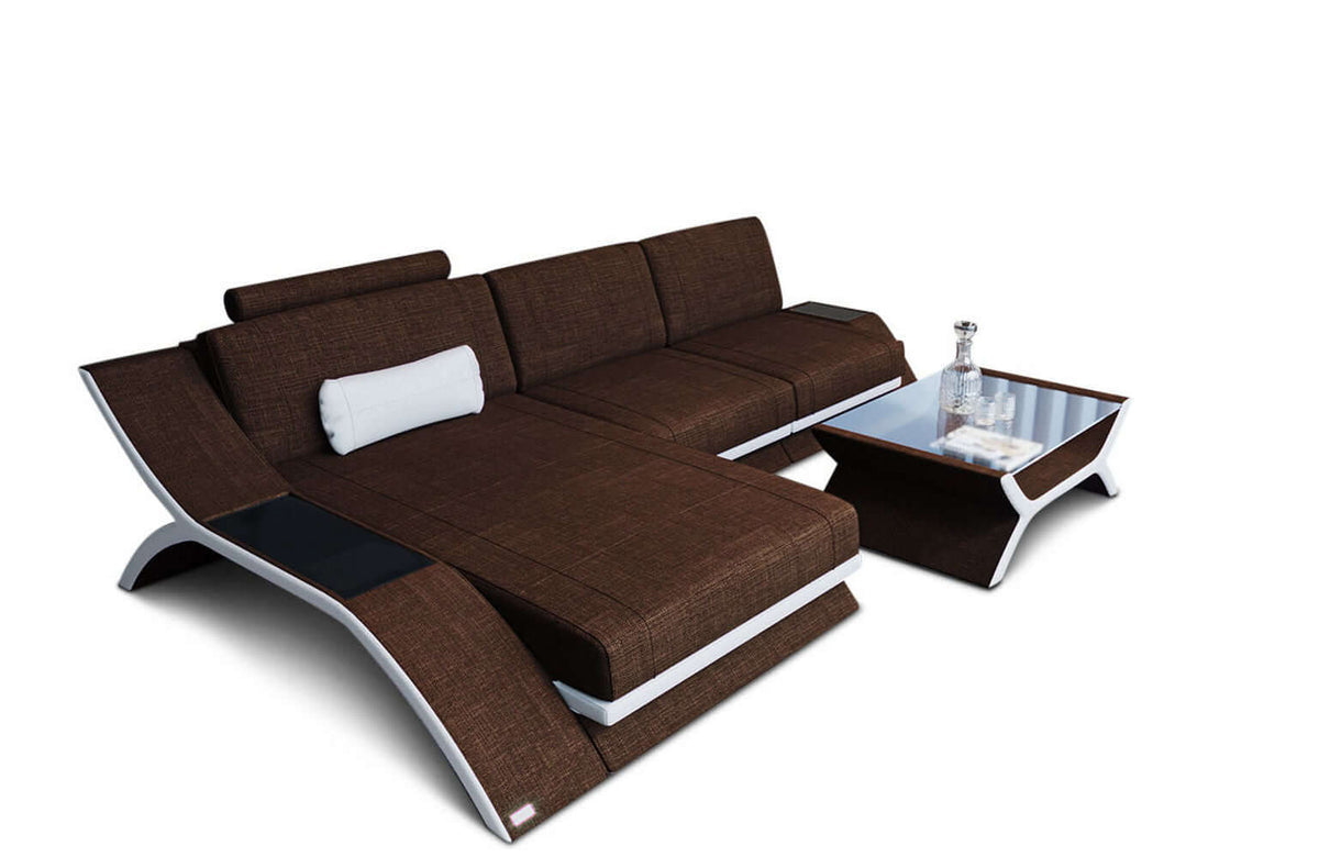 Stoff Ecksofa Calabria L-Form Braun-Weiß