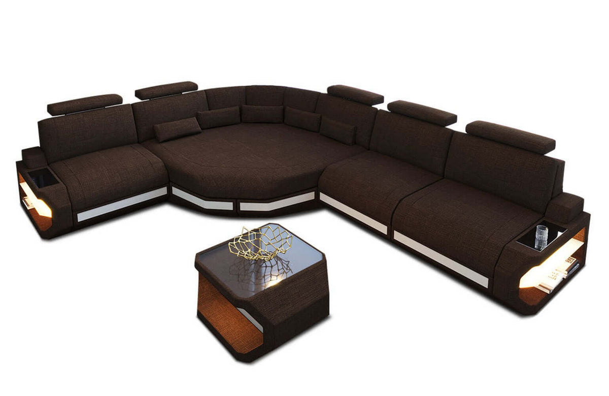 Couch Asti L-Form in Stoff Braun-Weiß