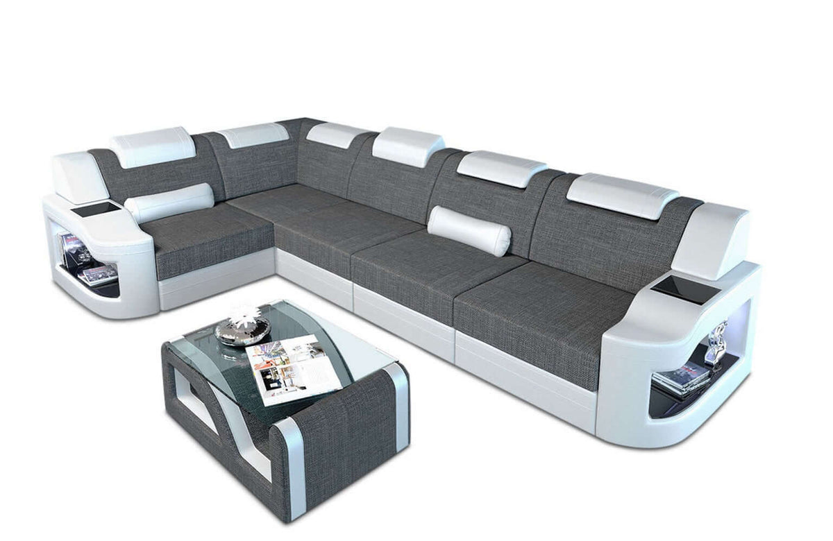 Stoff Ecksofa Padua L-Form Grau-Weiß