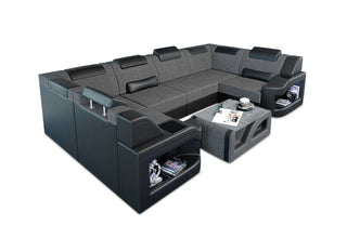 Stoff Wohnlandschaft Padua U – Bequem & Modern in Strukturstoff und der Farbe Grau und Schwarz