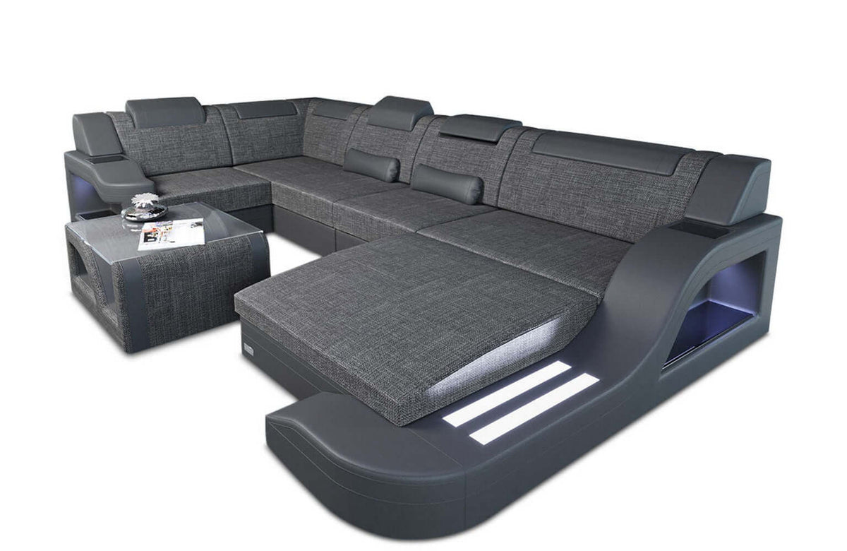 Stoff Wohnlandschaft Palermo U-Form Grau-Schwarz