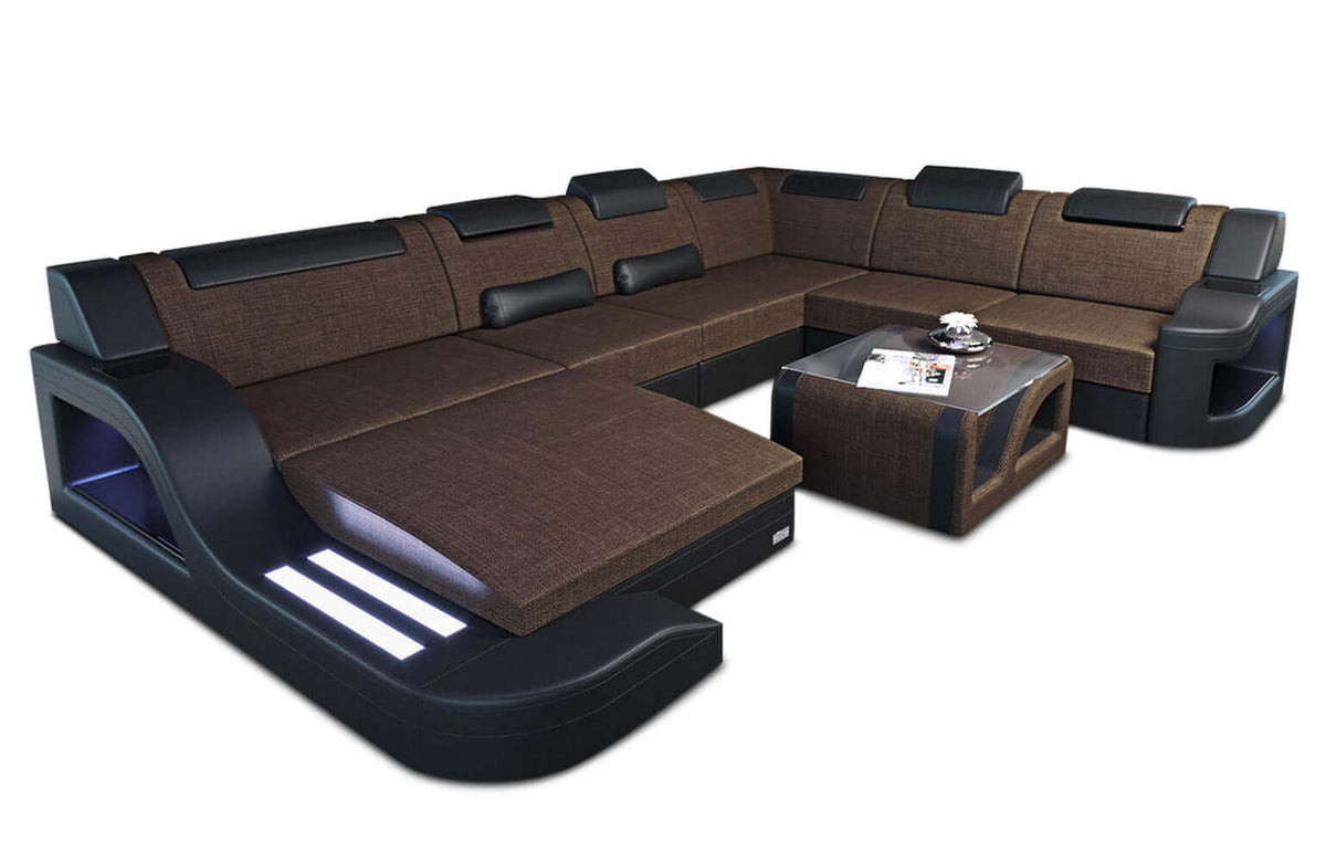XXL Stoff Wohnlandschaft Palermo U-Form Braun-Schwarz