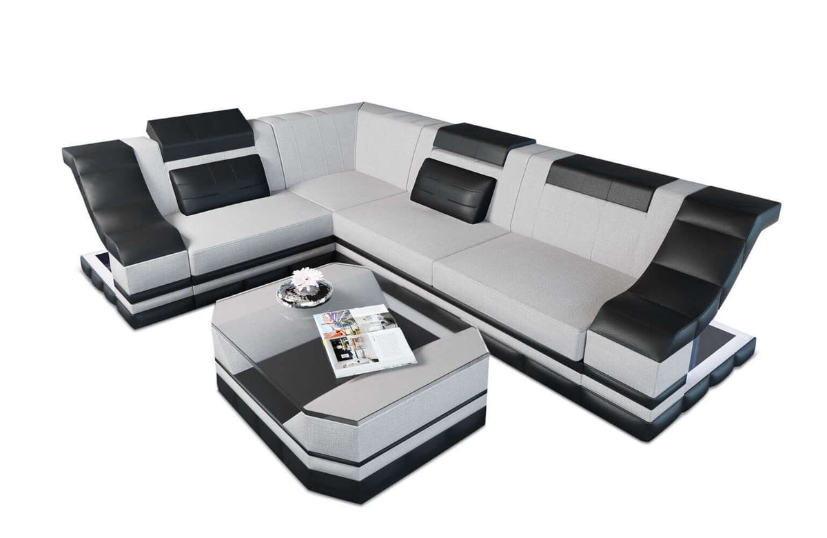Stoff Ecksofa Bianchi L-Form Macchiato-Schwarz