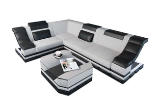 Ecksofa Bianchi – Stoffbezug & Komfort in Strukturstoff und der Farbe Macchiato und Schwarz - Ausrichtung links