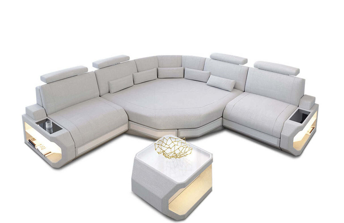 Mini Stoff Ecksofa Asti L-Form Macchiato-Weiß