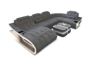 Polster Wohnlandschaft Elegante – Komfort & Stil in Strukturstoff und der Farbe Grau und Weiß - Ausrichtung links