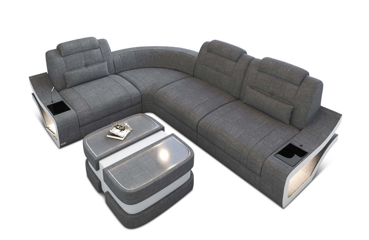 Stoff Ecksofa Elena L-Form Grau-Weiß
