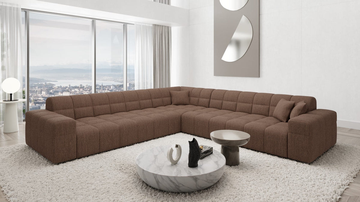 Couch Ibiza L-Form in Stoff Braun