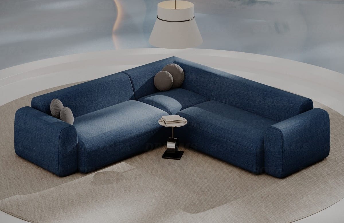 Ecksofa Cortegada L-Form aus Stoff Blau