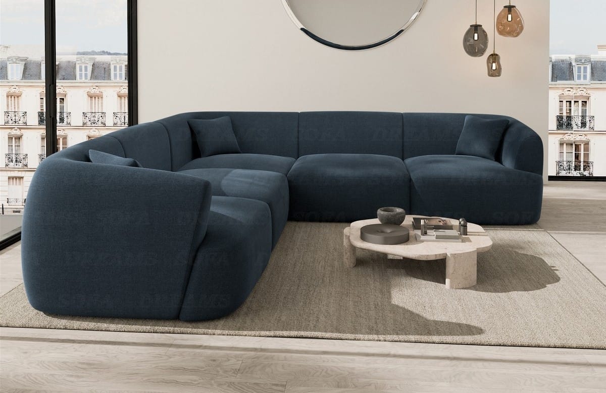 Stoff Ecksofa Tabarca L-Form Blau