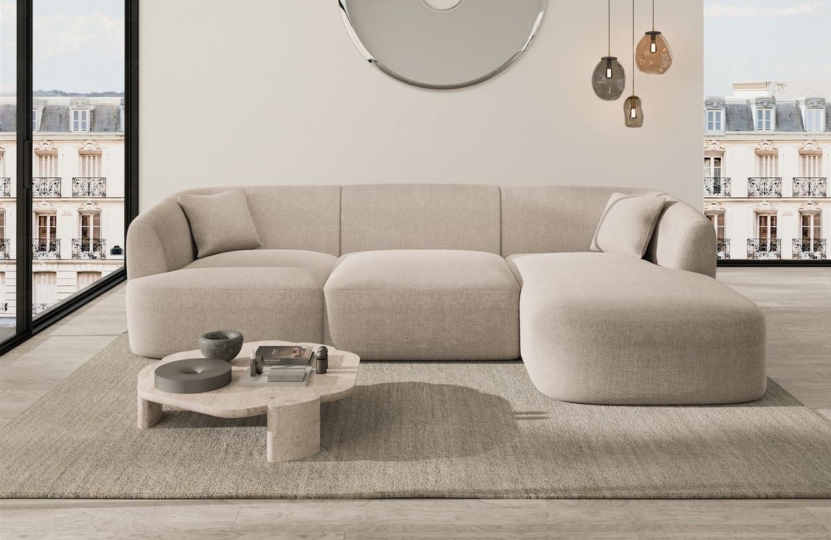 Ecksofa Tabarca L-Form aus Stoff Beige