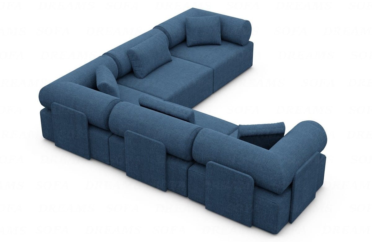 Ecksofa Laguardia L-Form aus Stoff Blau