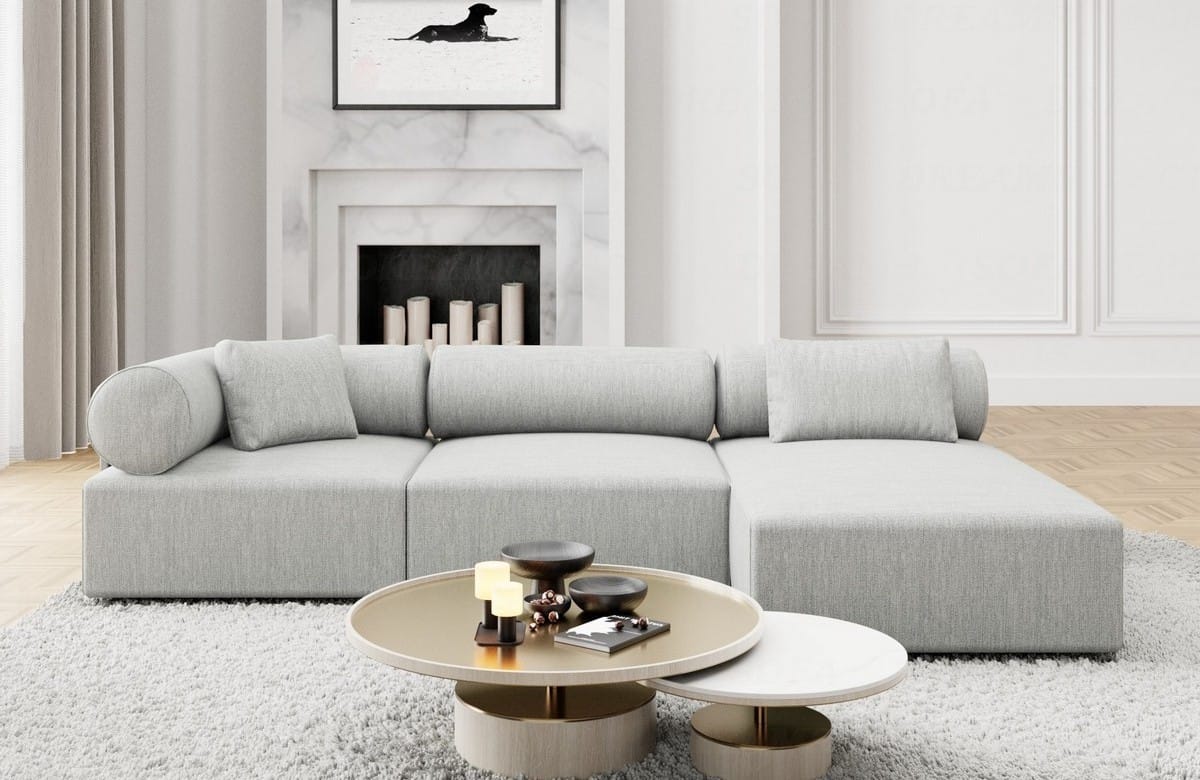 Couch Laguardia L-Form in Stoff Hellgrau
