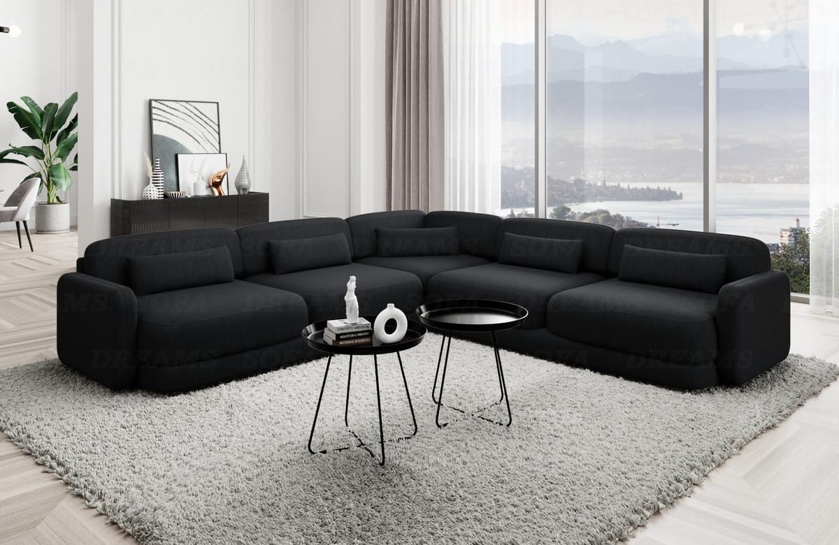 Ecksofa Valencia L-Form aus Stoff Schwarz