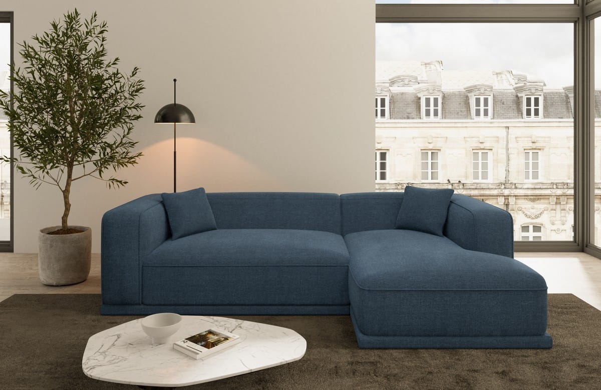 Couch Merida L-Form in Stoff Blau