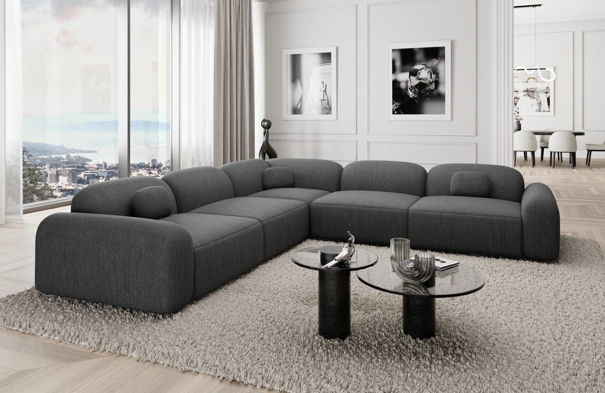 Ecksofa Barcelona L-Form aus Stoff Dunkelgrau
