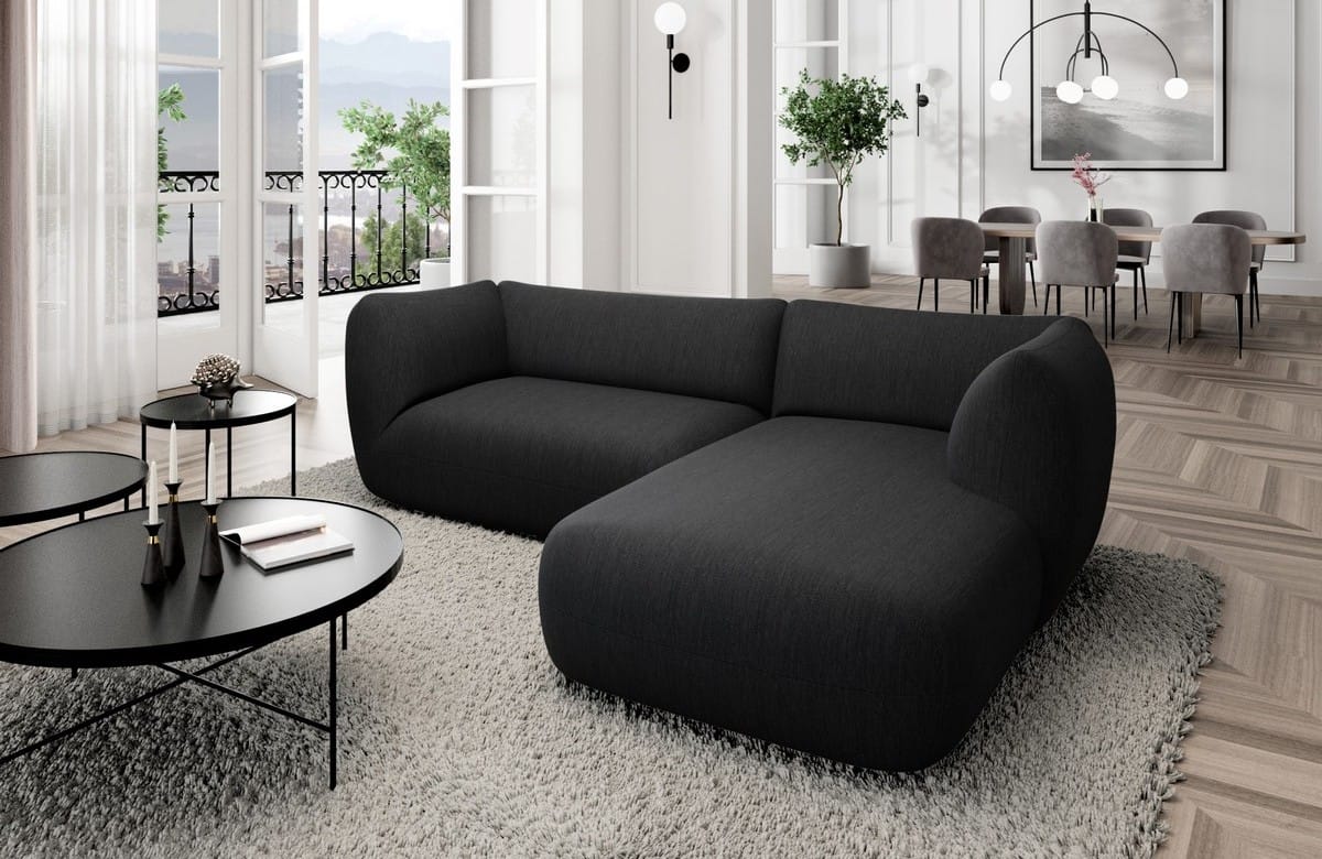 Stoff Ecksofa Madrid L-Form Schwarz