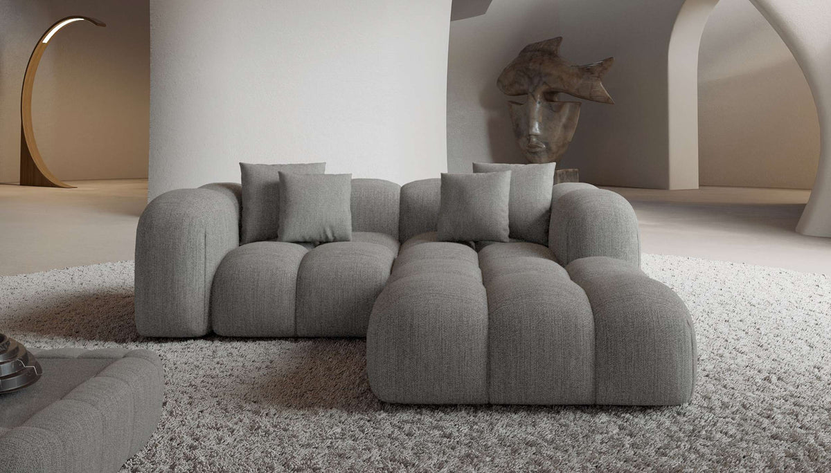 Mini Stoff Ecksofa Formentera L-Form Hellgrau