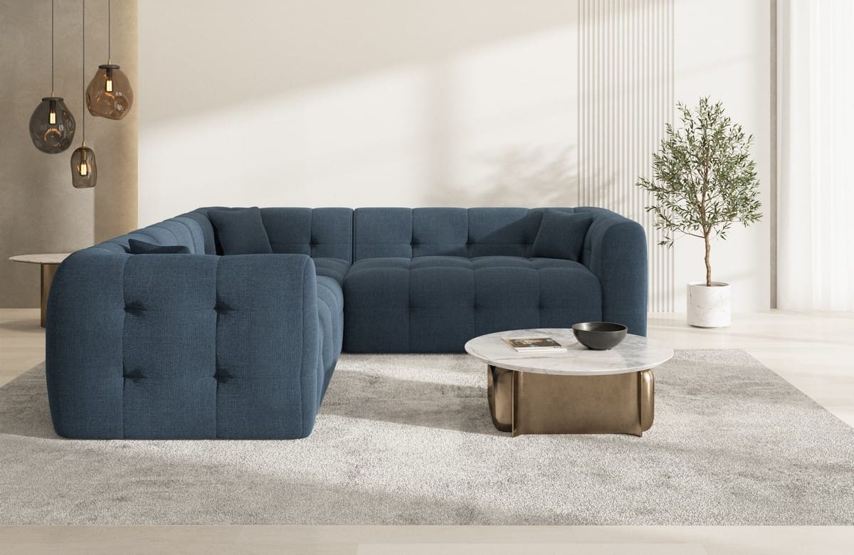 Stoff Ecksofa Sevilla L-Form Blau