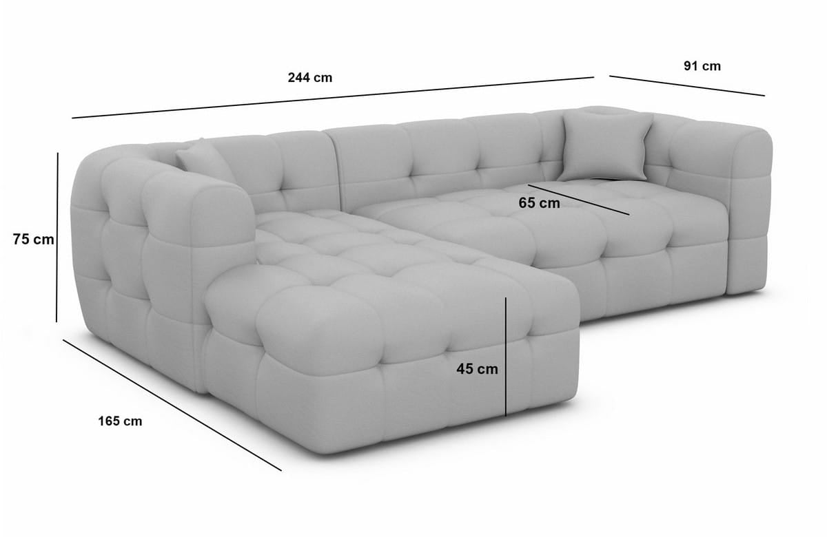 Couch Sevilla L-Form in Stoff Schwarz