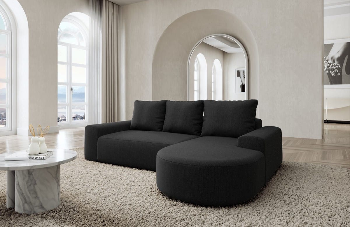 Couch Gomera L-Form in Stoff Kurz Schwarz