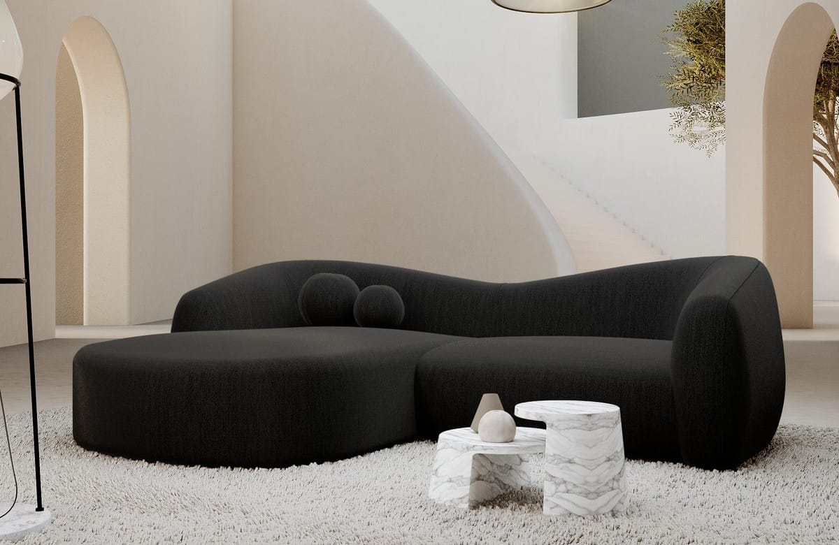 Ecksofa Murcia L-Form aus Stoff Schwarz