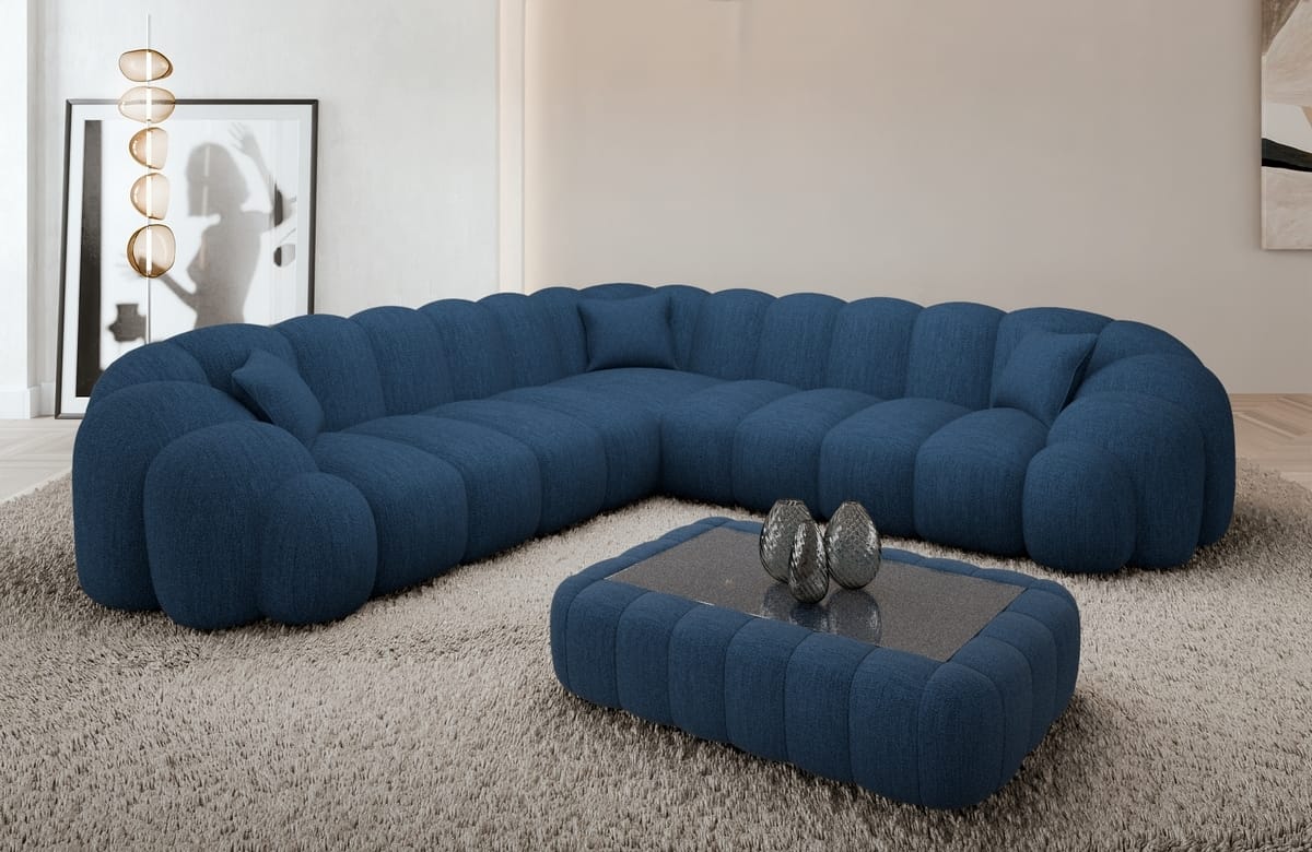 Ecksofa Rajada L-Form aus Stoff Blau