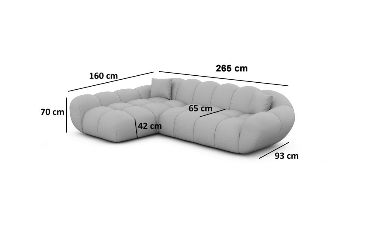 Couch Maleron L-Form in Stoff Schwarz