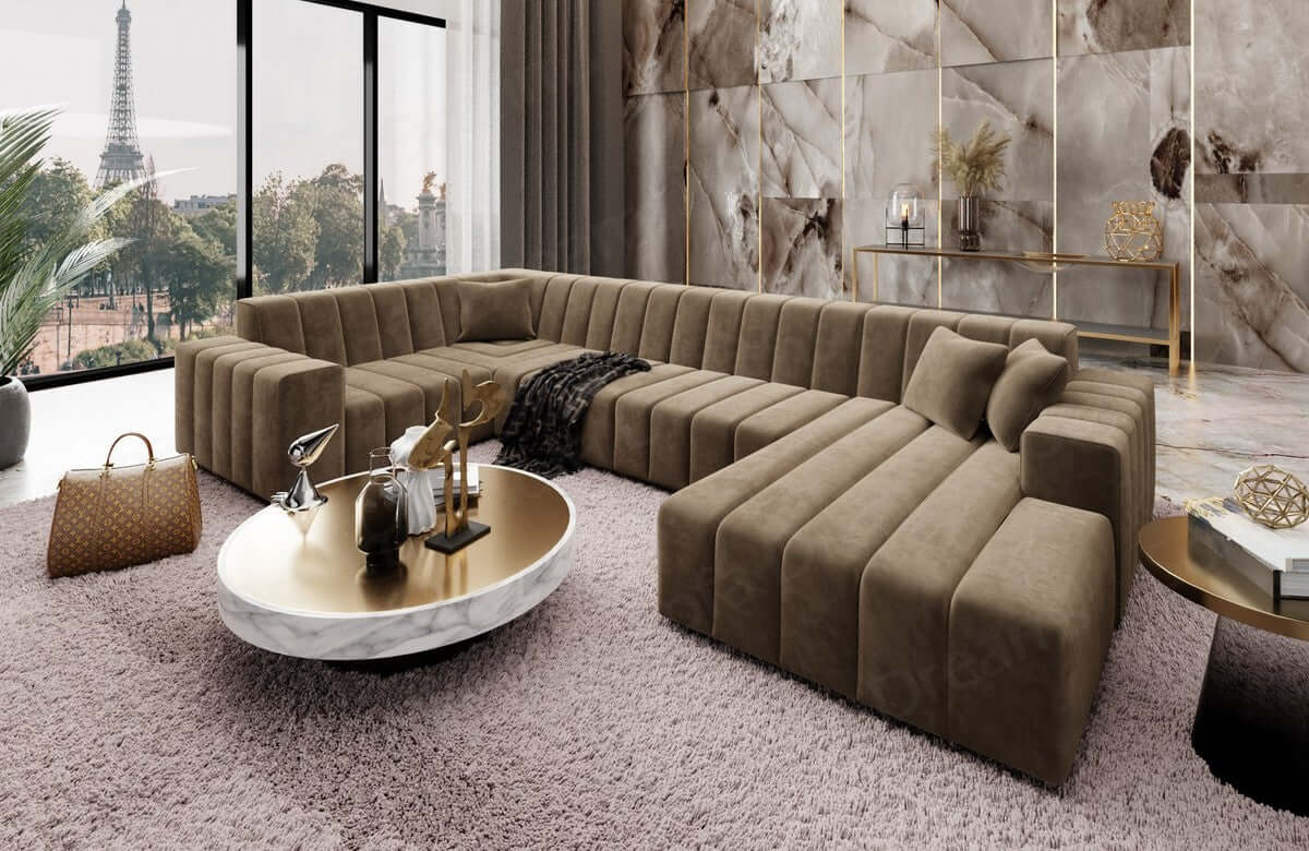 Stoff Wohnlandschaft Gran Canaria U-Form Braun
