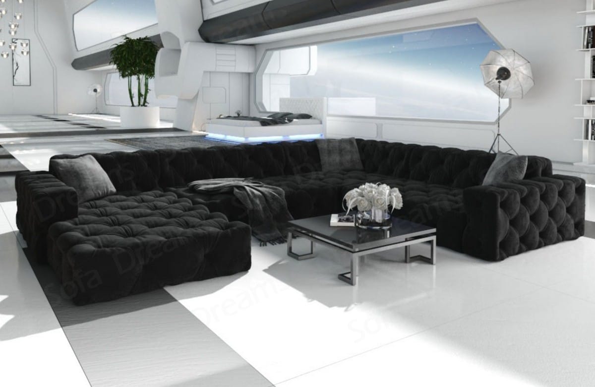 Wohnlandschaft Menorca U-Form aus Stoff Schwarz