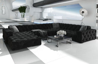 Wohnlandschaft Menorca U-Form aus Stoff Schwarz
