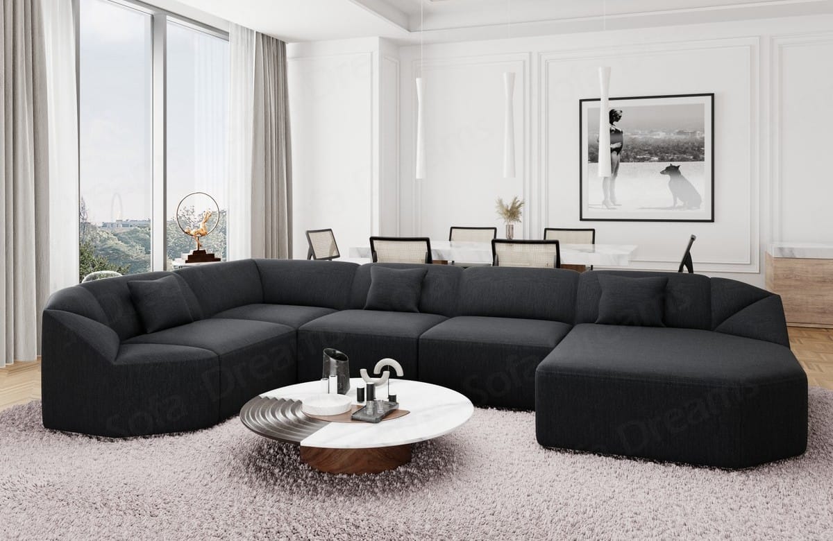 Wohnlandschaft Cabrera U-Form aus Stoff Schwarz