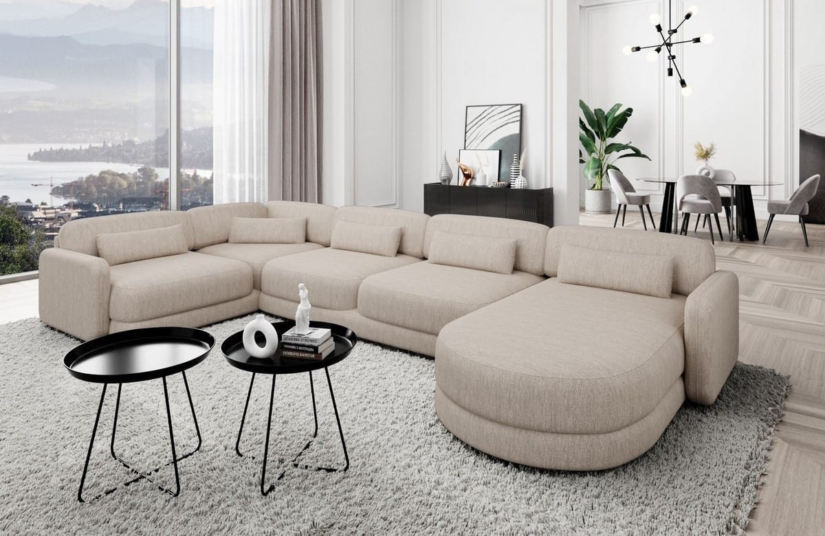 Wohnlandschaft Valencia U-Form aus Stoff Beige