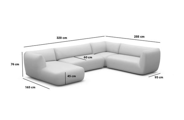 XXL Wohnlandschaft Madrid U-Form aus Stoff Dunkelgrau