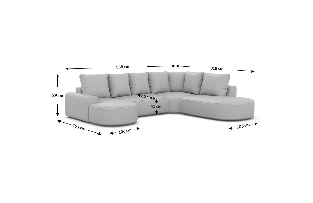 Wohnlandschaft Gomera Lounge U-Form aus Stoff Hellgrau