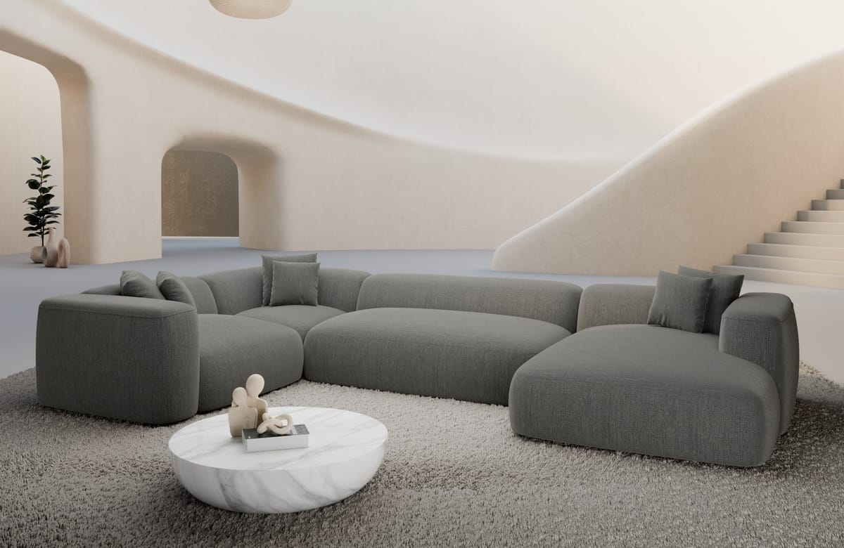 Wohnlandschaft Alcudia U-Form aus Stoff Dunkelgrau
