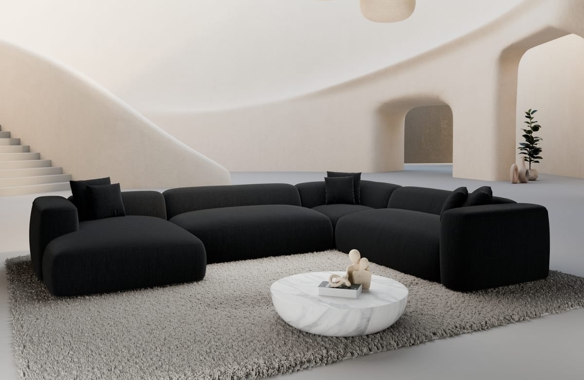 Wohnlandschaft Alcudia XXL U-Form in Stoff Schwarz