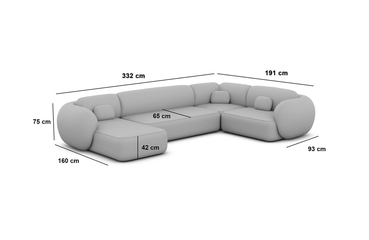 Wohnlandschaft Altea U-Form aus Stoff Schwarz