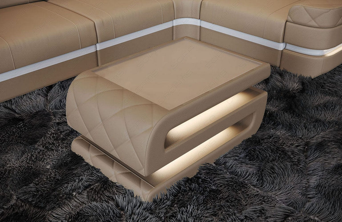Couchtisch Bologna in Leder Sandbeige