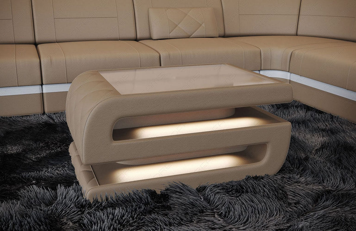 Couchtisch Bologna in Leder Sandbeige