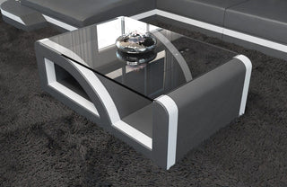 Couchtisch Palermo in Leder Grau-Weiß